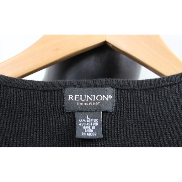 Reunion Sweater Vest Mens Large  Black V-Neck Cotton Acrylic Solid Stripe Design - Picture 4 of 6